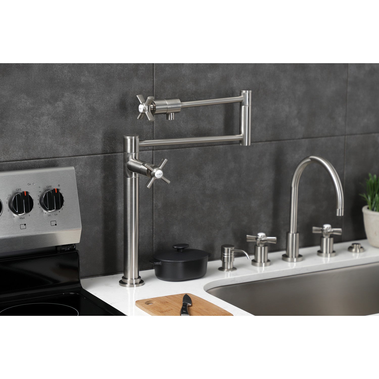 Kingston Tulare KS4708ZX - Millennium Two-Handle 1-Hole Deck Mount Pot Filler Faucet, Brushed Nickel — thumbnail 3